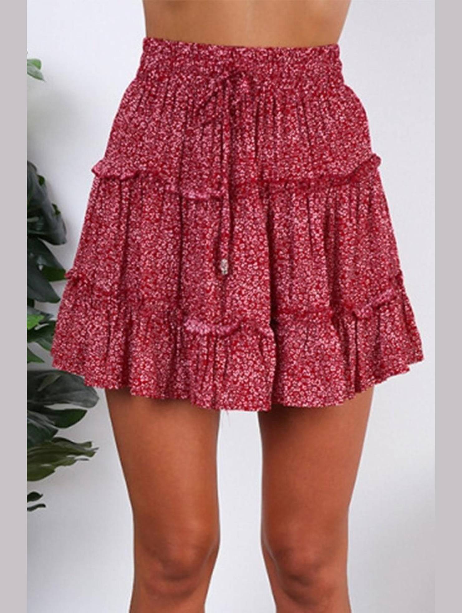 WOMEN HIGH WAISTED RUFFLED FLORAL A LINE SKIRT - Doublju