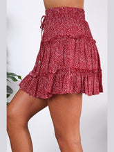 WOMEN HIGH WAISTED RUFFLED FLORAL A LINE SKIRT - Doublju