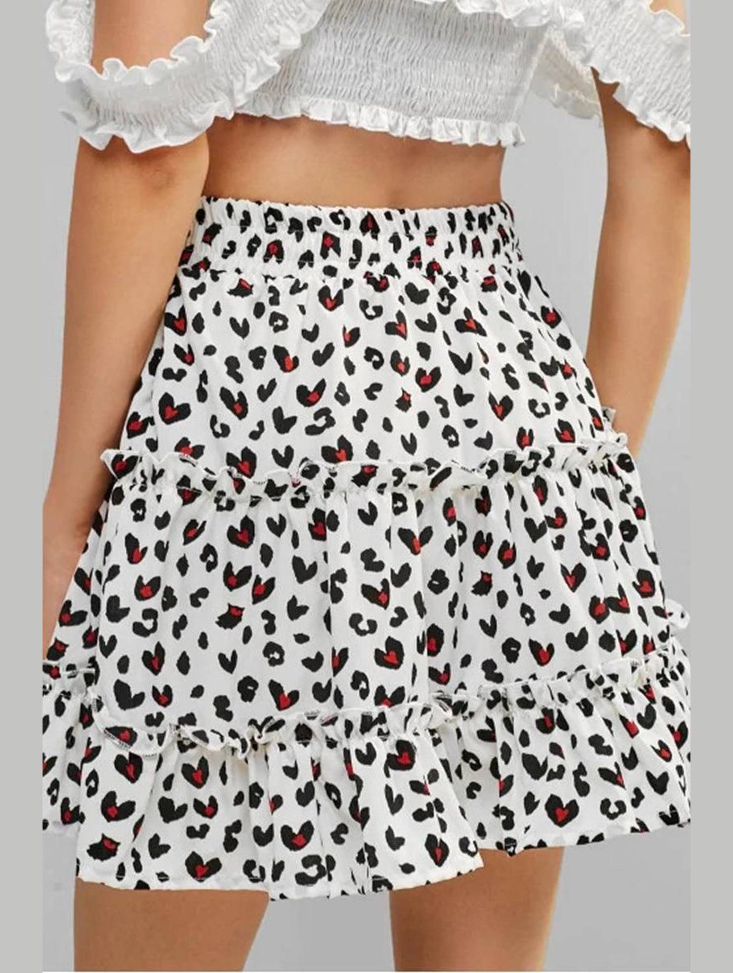 WOMEN HIGH WAISTED RUFFLED FLORAL A LINE SKIRT - Doublju