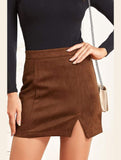 WOMENS HIGH WAIST FAUX SUEDE ZIPPER MINI SKIRT - Doublju
