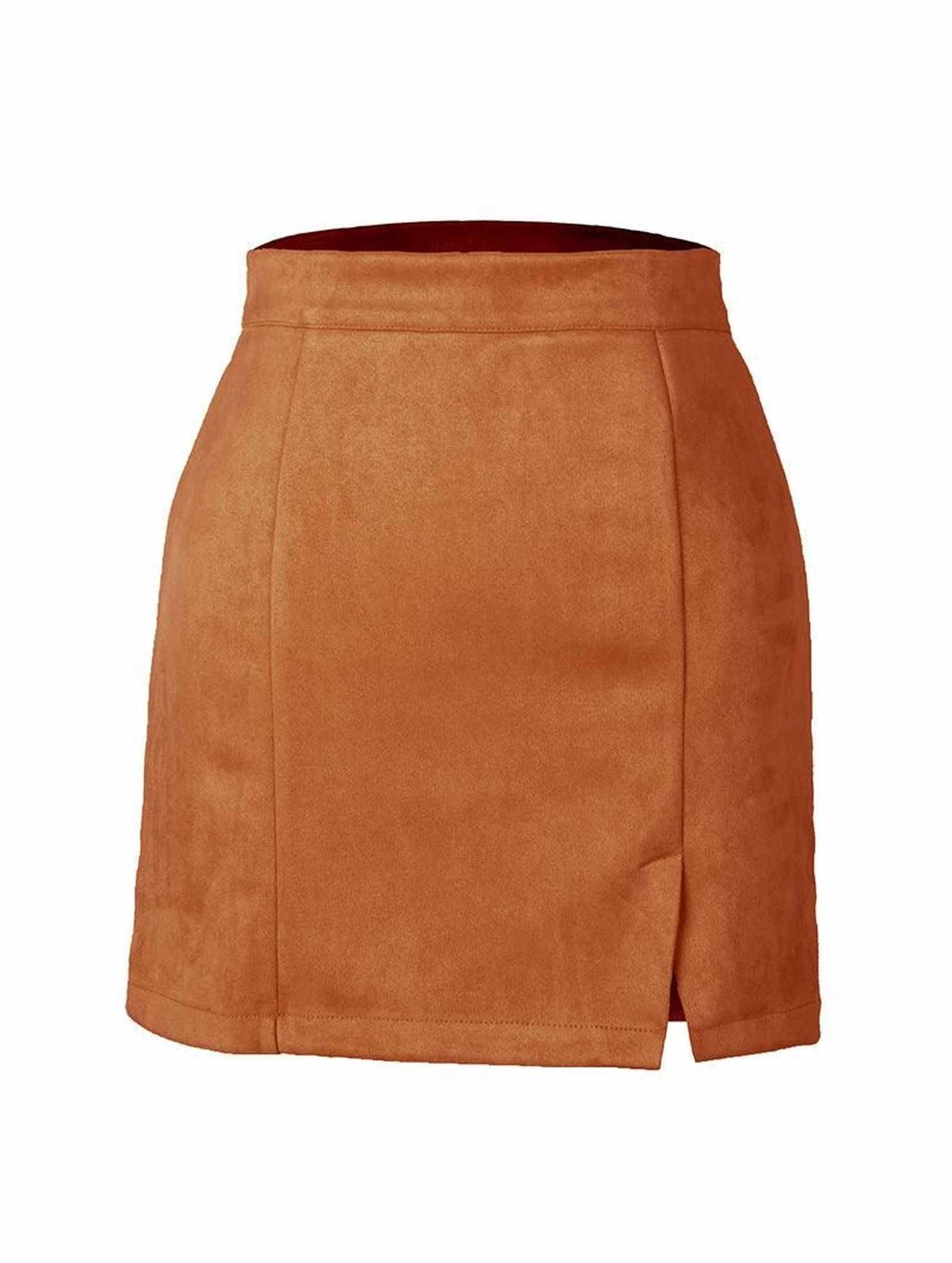 WOMENS HIGH WAIST FAUX SUEDE ZIPPER MINI SKIRT - Doublju
