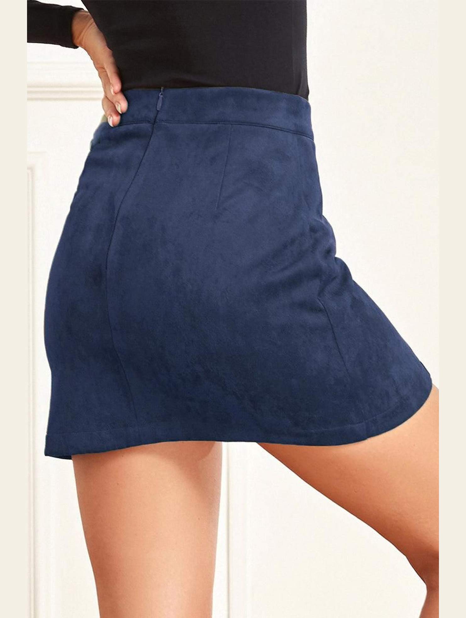 WOMENS HIGH WAIST FAUX SUEDE ZIPPER MINI SKIRT - Doublju