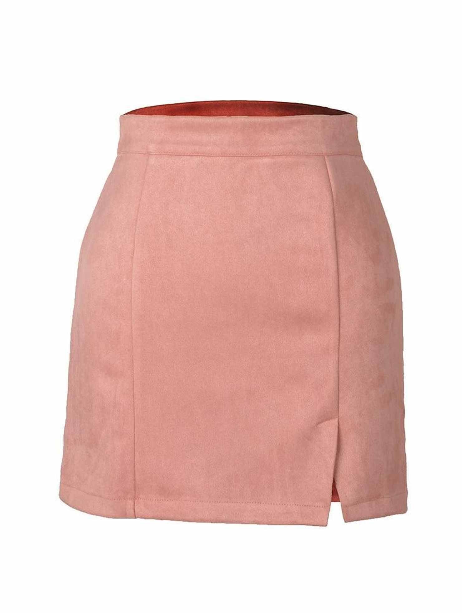 WOMENS HIGH WAIST FAUX SUEDE ZIPPER MINI SKIRT - Doublju