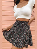 SUMMER HIGH WAISTED CHIFFON FLORAL MINI SKIRT - Doublju