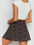 SUMMER HIGH WAISTED CHIFFON FLORAL MINI SKIRT - Doublju