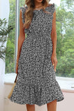 SLEEVELESS LACED ROUND NECK FLORAL PRINTED DRESS - Doublju