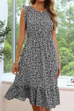 SLEEVELESS LACED ROUND NECK FLORAL PRINTED DRESS - Doublju