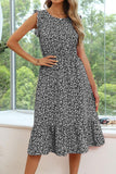 SLEEVELESS LACED ROUND NECK FLORAL PRINTED DRESS - Doublju