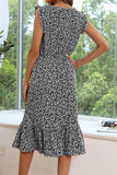SLEEVELESS LACED ROUND NECK FLORAL PRINTED DRESS - Doublju