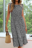 SLEEVELESS LACED ROUND NECK FLORAL PRINTED DRESS - Doublju