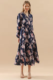 FLORAL PATTERN LONG SLEEVE CASUAL DRESS - Doublju