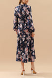 FLORAL PATTERN LONG SLEEVE CASUAL DRESS - Doublju