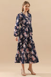 FLORAL PATTERN LONG SLEEVE CASUAL DRESS - Doublju