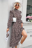 HIGH NECK FLORAL PATTERNED LONG DRESS - Doublju
