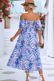 MABLE PATTERN OFF SHOULDER FLARE MAXI DRESS - Doublju