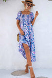MABLE PATTERN OFF SHOULDER FLARE MAXI DRESS - Doublju