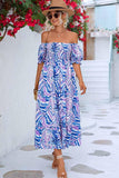 MABLE PATTERN OFF SHOULDER FLARE MAXI DRESS - Doublju