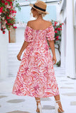 MABLE PATTERN OFF SHOULDER FLARE MAXI DRESS - Doublju