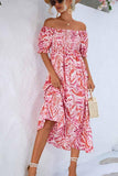 MABLE PATTERN OFF SHOULDER FLARE MAXI DRESS - Doublju