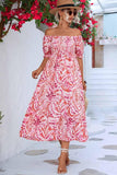 MABLE PATTERN OFF SHOULDER FLARE MAXI DRESS - Doublju