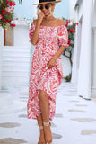 MABLE PATTERN OFF SHOULDER FLARE MAXI DRESS - Doublju