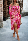 WOMEN FLORAL PATTERN SQUARE NECK MAXI DRESS