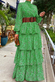 WOMEN SHIRRED HIGH NECK BOHEMIAN TIERED DRESS