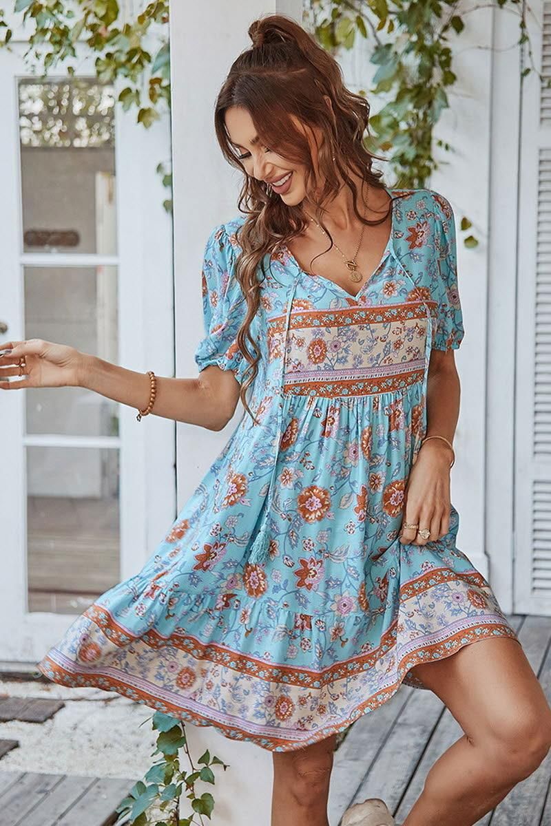 SUMMER PRINT SMALL FRESH HOLIDAY DRESS - Doublju