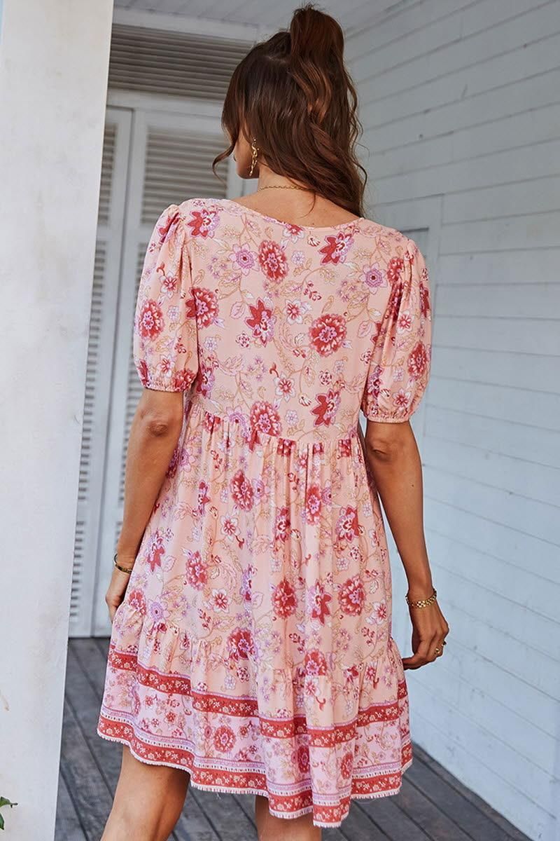SUMMER PRINT SMALL FRESH HOLIDAY DRESS - Doublju