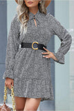 RUFFLED SLEEVE PATTERNED MIDI DRESS - Doublju