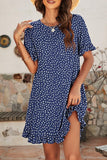 LEOPARD PRINTING RUFFLED SHORT SLEEVE DRESS - Doublju