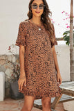 LEOPARD PRINTING RUFFLED SHORT SLEEVE DRESS - Doublju