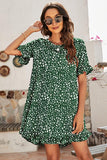 LEOPARD PRINTING RUFFLED SHORT SLEEVE DRESS - Doublju