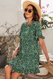 LEOPARD PRINTING RUFFLED SHORT SLEEVE DRESS - Doublju