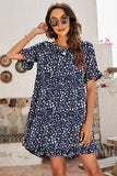 LEOPARD PRINTING RUFFLED SHORT SLEEVE DRESS - Doublju