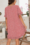 LEOPARD PRINTING RUFFLED SHORT SLEEVE DRESS - Doublju