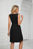 SLEEVELESS BUTTON POCKET SLIM WAIST DRESS - Doublju