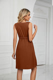 SLEEVELESS BUTTON POCKET SLIM WAIST DRESS - Doublju