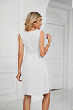 SLEEVELESS BUTTON POCKET SLIM WAIST DRESS - Doublju