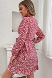LONG SLEEVE FLORAL PRINTED DRESS - Doublju