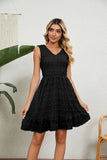 V NECK JACQUARD WEAVE SLEEVELESS DRESS - Doublju