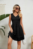 V NECK JACQUARD WEAVE SLEEVELESS DRESS - Doublju