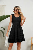 V NECK JACQUARD WEAVE SLEEVELESS DRESS - Doublju