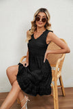 V NECK JACQUARD WEAVE SLEEVELESS DRESS - Doublju