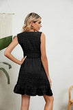 V NECK JACQUARD WEAVE SLEEVELESS DRESS - Doublju