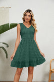 V NECK JACQUARD WEAVE SLEEVELESS DRESS - Doublju