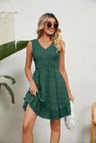 V NECK JACQUARD WEAVE SLEEVELESS DRESS - Doublju