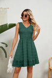 V NECK JACQUARD WEAVE SLEEVELESS DRESS - Doublju