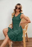V NECK JACQUARD WEAVE SLEEVELESS DRESS - Doublju