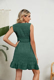 V NECK JACQUARD WEAVE SLEEVELESS DRESS - Doublju